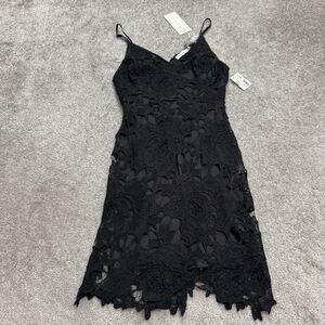 Lush Crochet Lace Tank Sheath Dress Women Small Black Spaghetti Strap V-Neck NWT